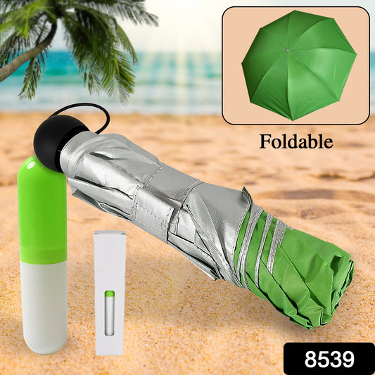 8539 3 Fold Sun Protective Solid Foldable Outdoor Umbrella Portable Sun Uv Protection Lightweight Rain Umbrella With Umbrella Case For Girls Women Men Boys - warehousetech13