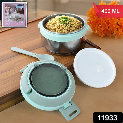 Ganesh Tiara 400ml Stainless Steel Insulated Lunch Box With Leakproof Lid Folding Spoon - warehousetech13