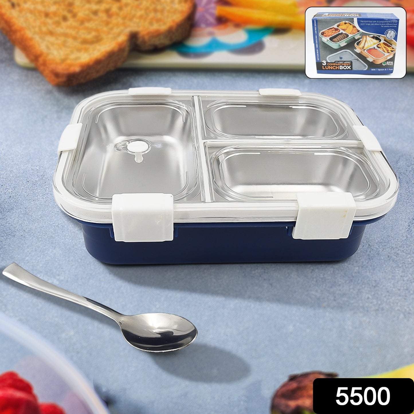 3 Compartment Transparent Stainless Steel Lunch Box For Kids Tiffin Box Lunch Box Lunch Box For Kids Insulated Lunch Box Lunch Box For Office Women And Men Stainless Steel Tiffin Box For Boys Girls School Office