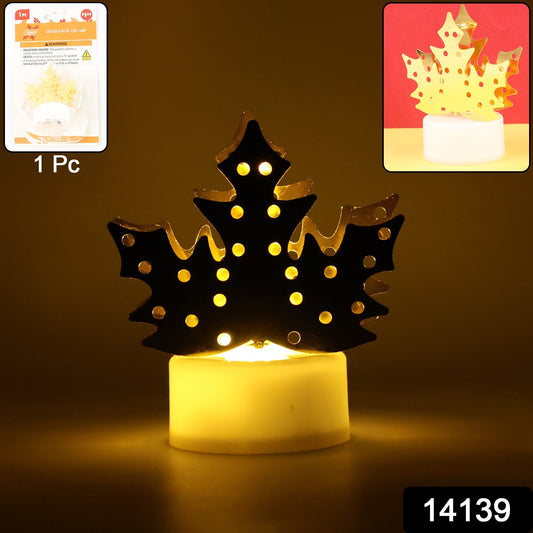 Decorative Led Gold Metal Leaf Diya Lamp (1 Pc) - warehousetech13