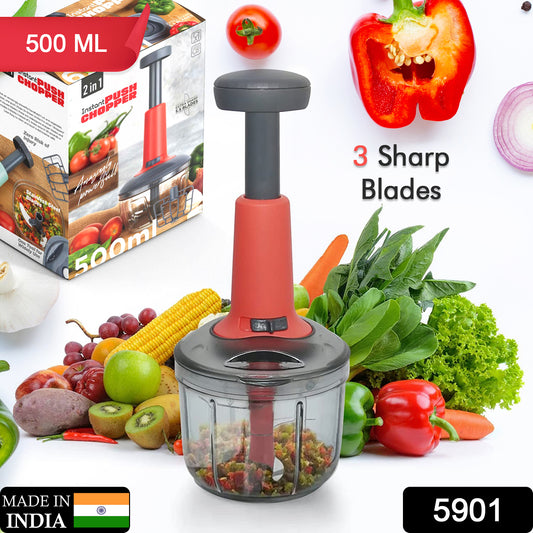 5901 Matte Finish Manual Hand Press Chopper For Kitchen Mini Handy Compact Chopper With 3 Blades For Effortlessly Chopping Vegetables Fruits For Your Kitchen. - warehousetech13