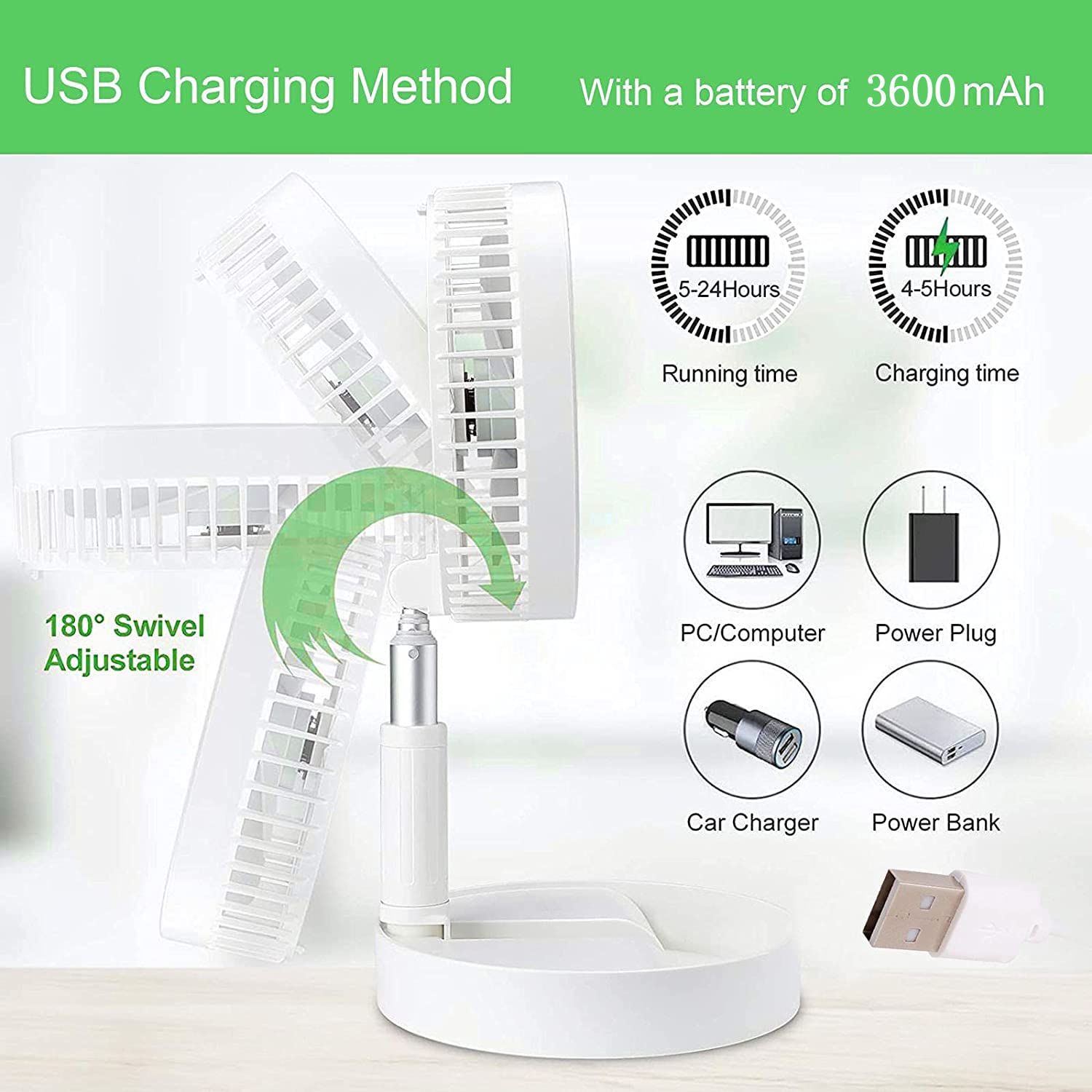 Telescopic Electric Desktop Fan Height Adjustable Foldable Portable For Travelcarry Silent Table Top Personal Fan For Bedside Office Table (Battery Not Include) - warehousetech13