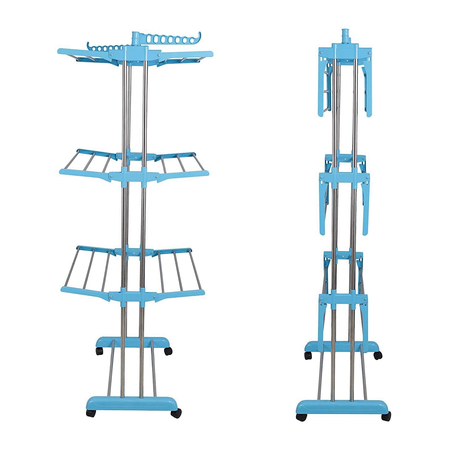 Premium Heavy Duty Stainless Steel 3 Layer Foldable Cloth Drying Stand (1 Set With Brown Box) - warehousetech13