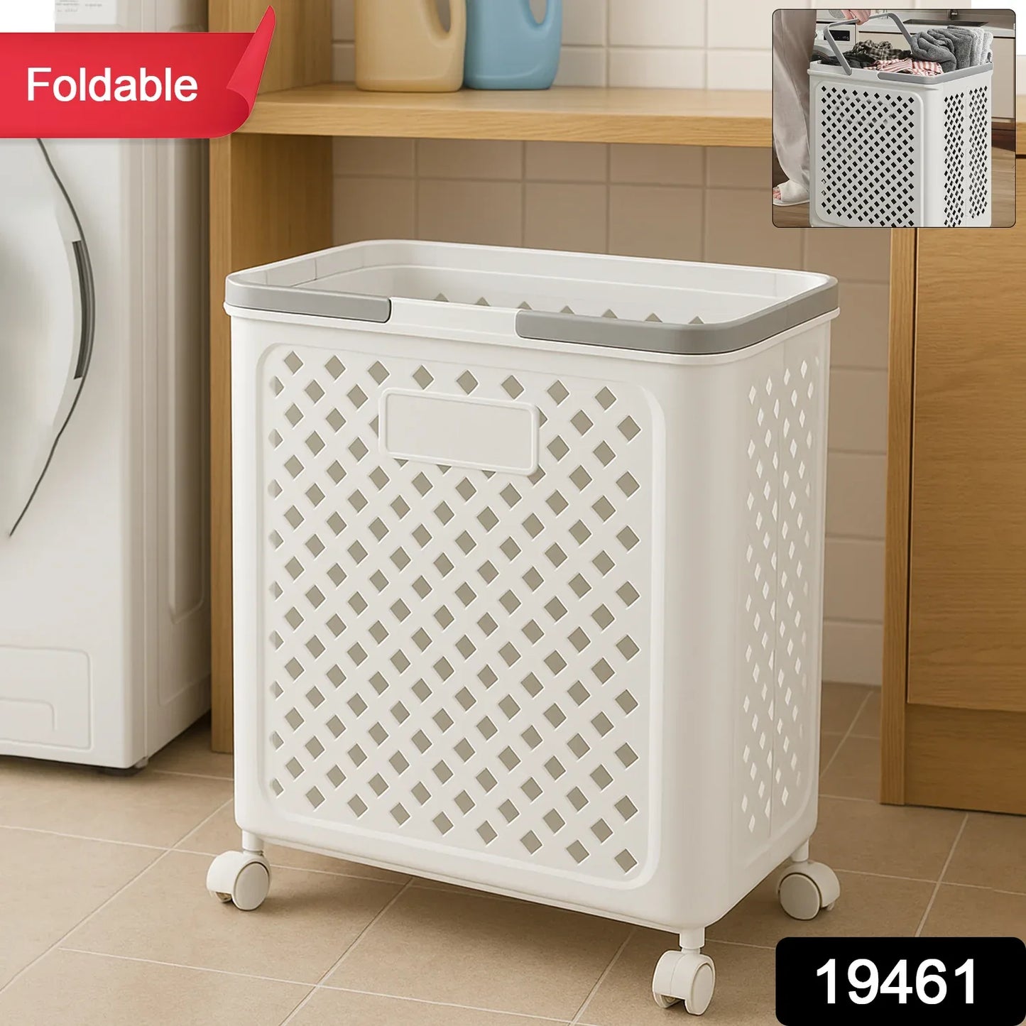 Large Foldable Laundry Basket With Wheels - warehousetech13