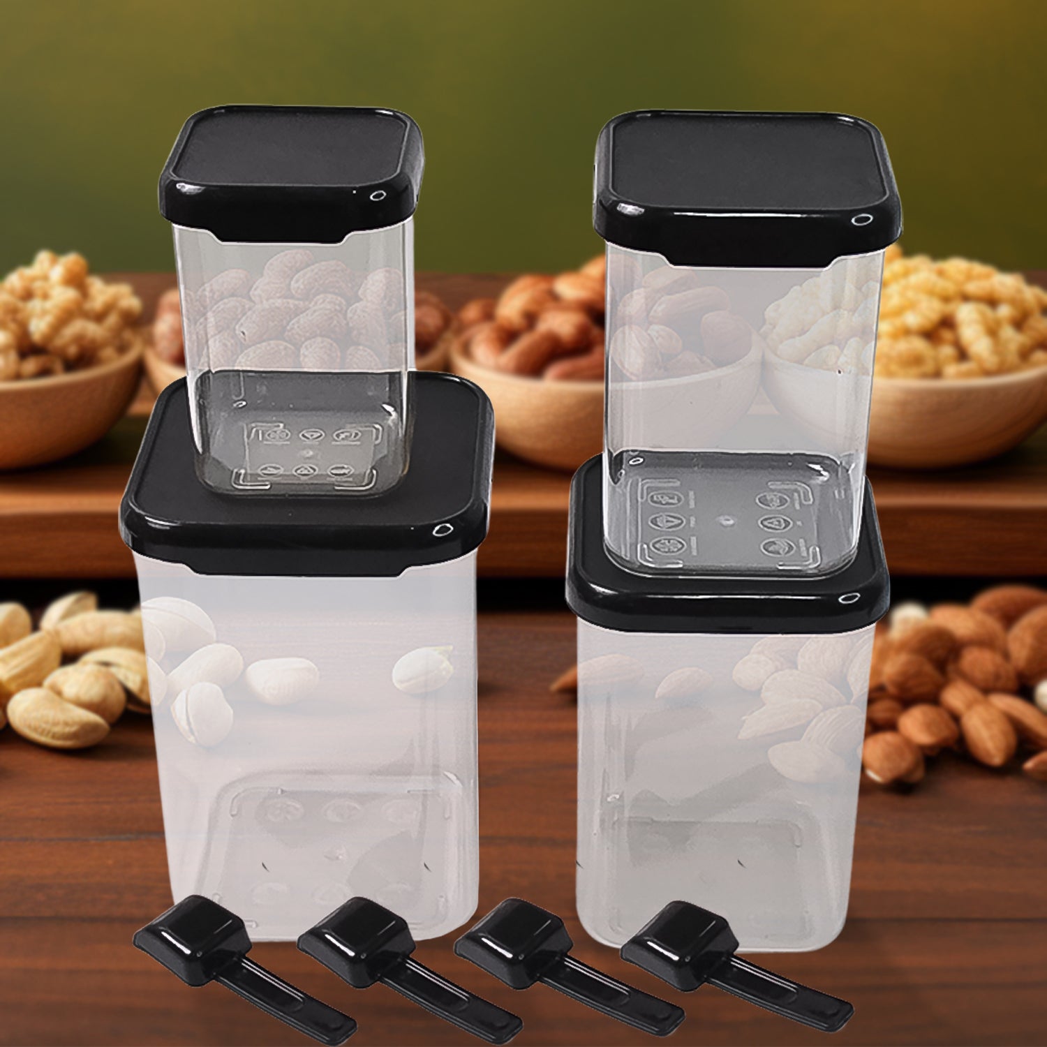 Plastic Air Tight Containers Storage (4 Pc Set With 4 Spoon) - warehousetech13