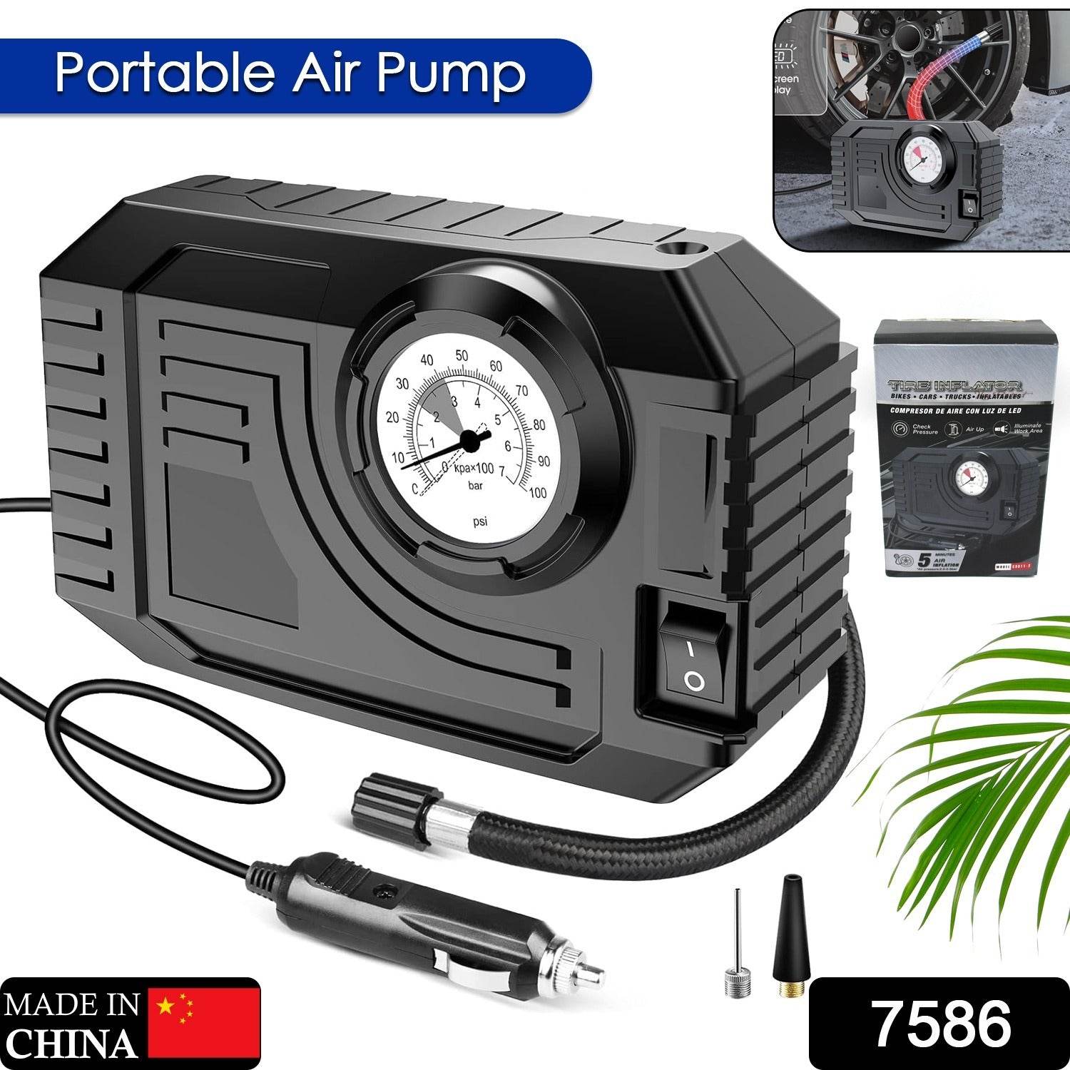 Tire Inflator Portable Air Compressor 12v Small Air Pump For Car Tires Bicycle Balloons Cars Bike Bicycles And Other Inflatables With Led Light (12v) - warehousetech13
