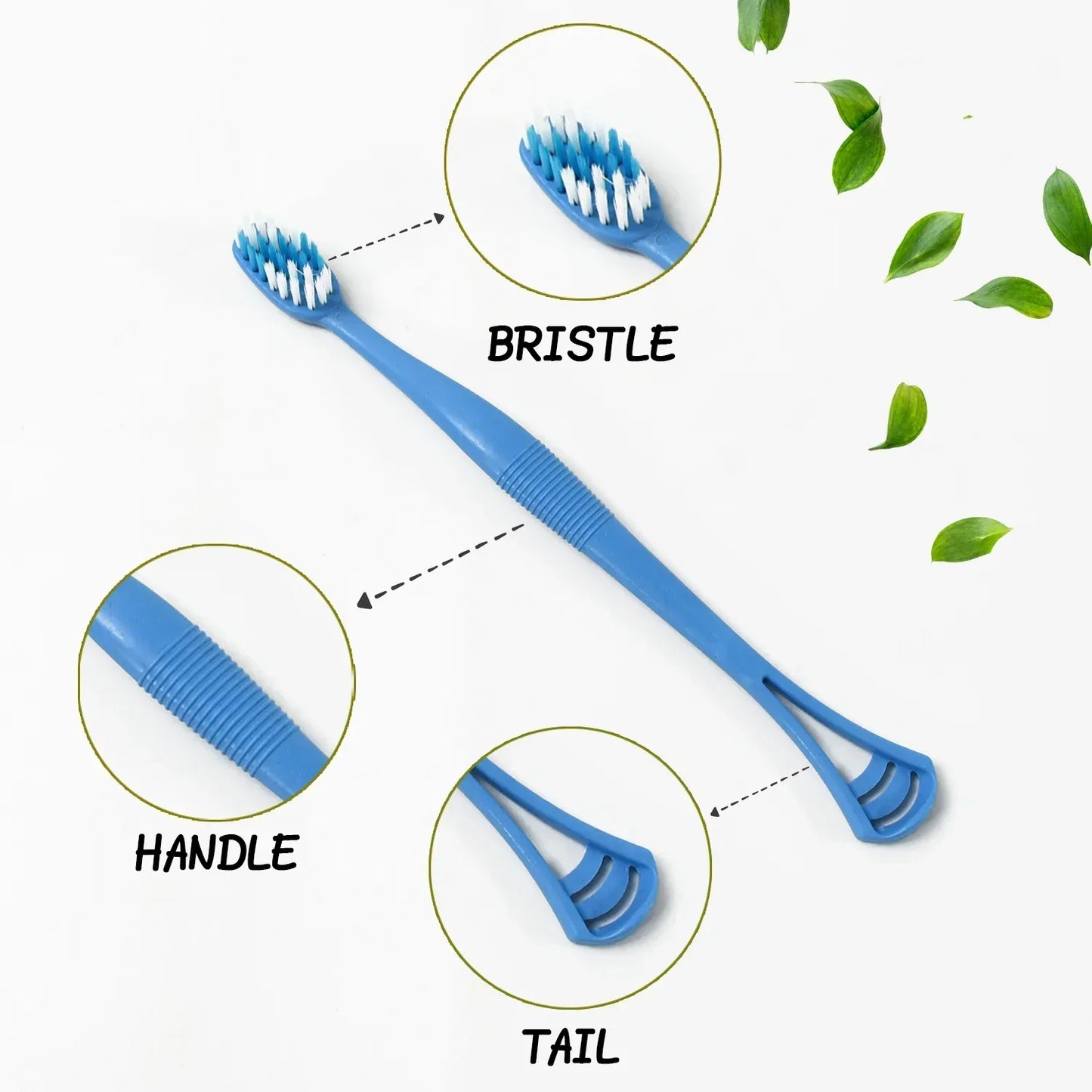 12814 2-in-1 Tooth Brush With Tongue Scraper Soft Bristle Long Handle (8pcs) Soft Toothbrush - warehousetech13